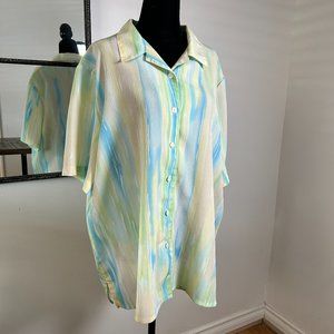 Alia vintage short sleeve pastel color blouse watercolor stripes effect